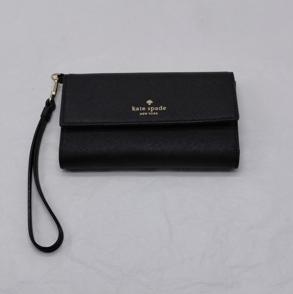 Kate Spade Black Saffiano Leather Wristlet Wallet Phone Holder Clutch Purse